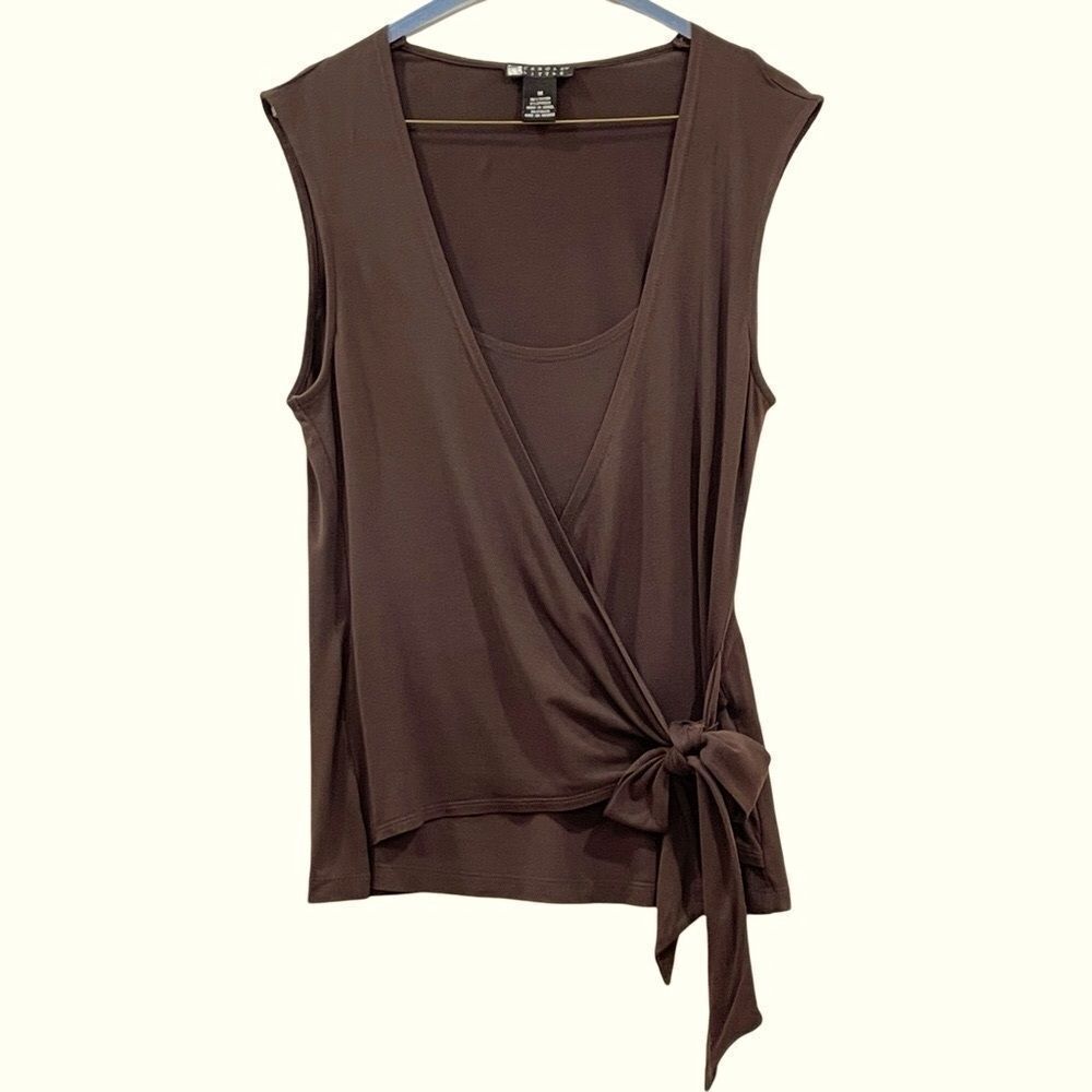 Faux Wrap Blouse, Brown, Carol Little, Size M